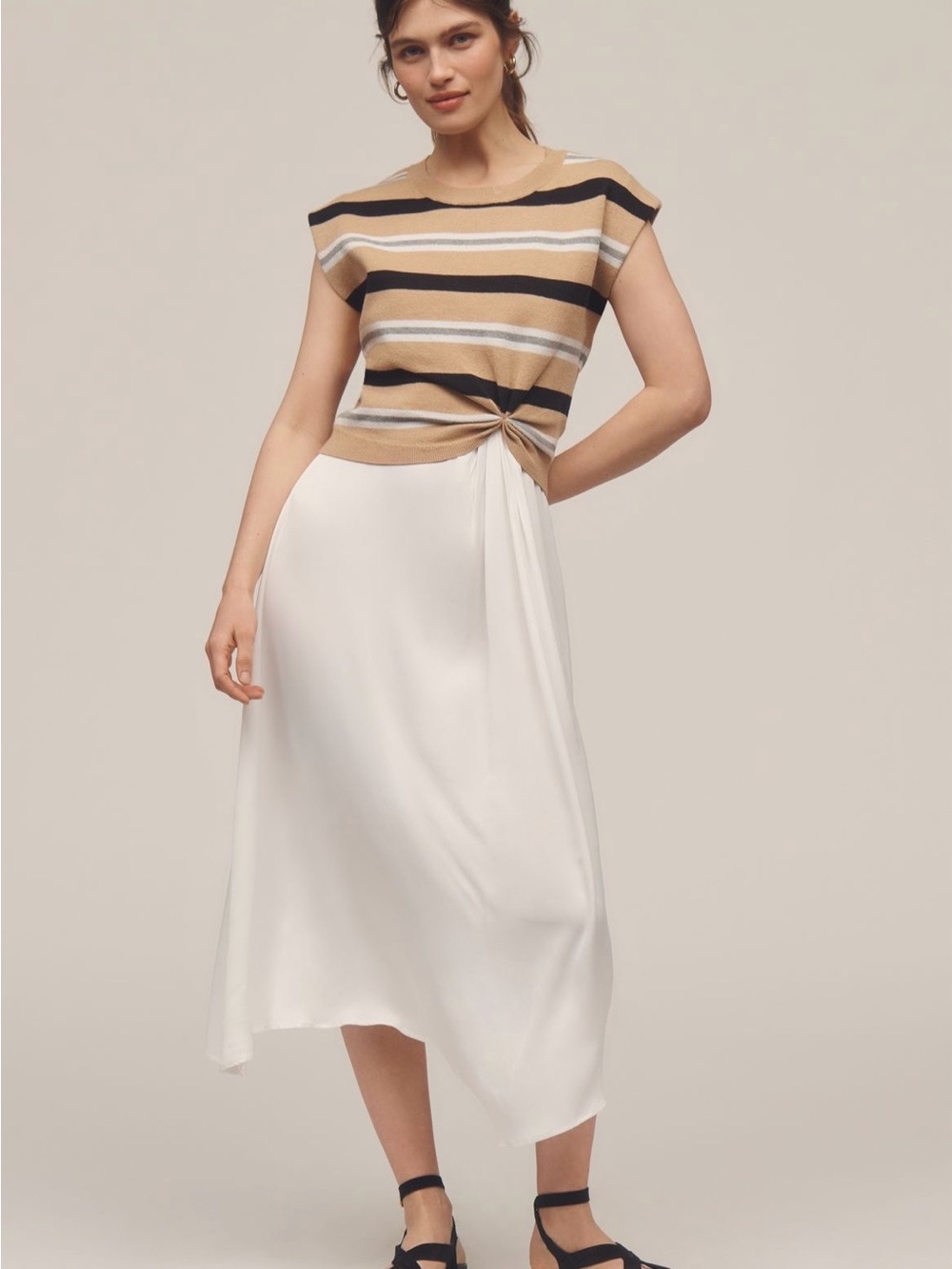 Anthropologie Twofer Midi Dress in Tan, Black & White